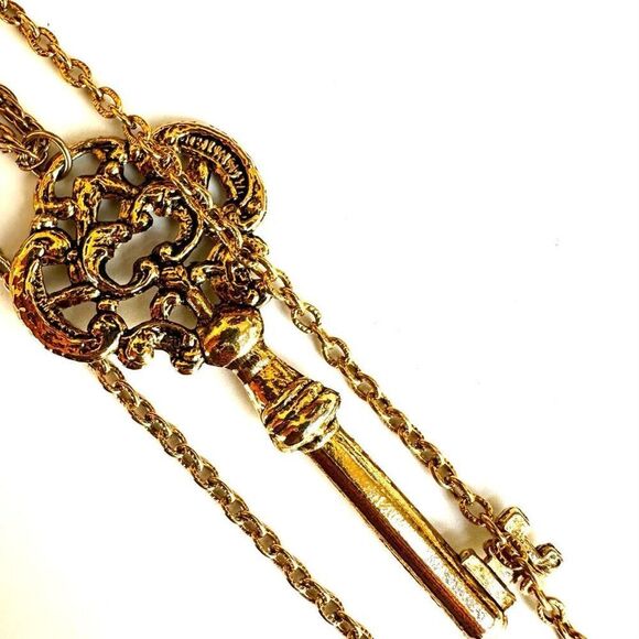 Sumthing Special multi chain gold tone key pendant necklace - Picture 5 of 8